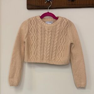 Cupcakes & Cashmere: Girls Tan / Gold Cable Knit Cropped Sweater, Size S (5/6)